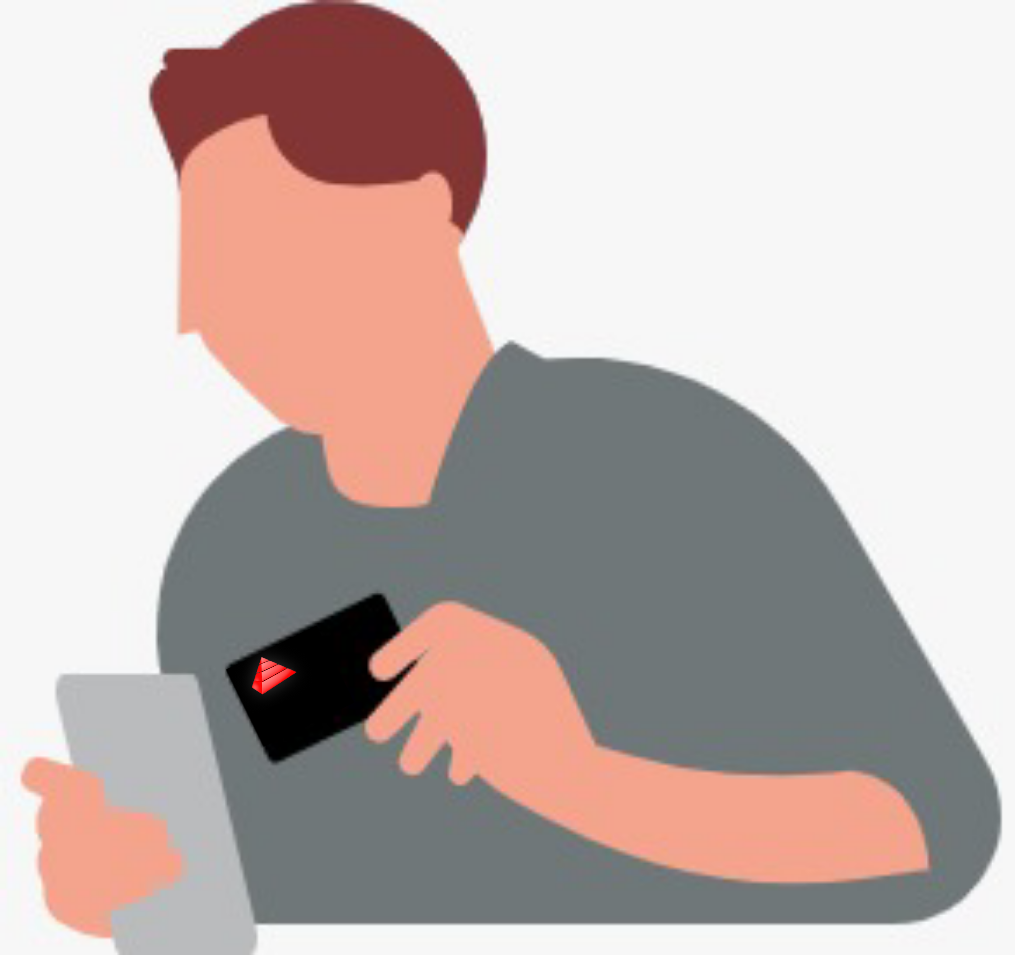 cartoon man using card